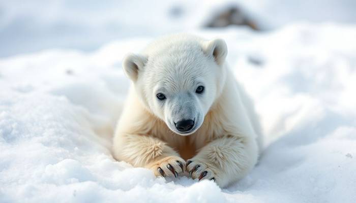 Ourse polaire enseignant la chasse à ses oursons