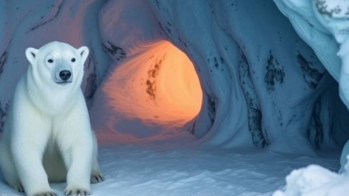 Vue intérieure d'une tanière d'ours polaire avec des oursons